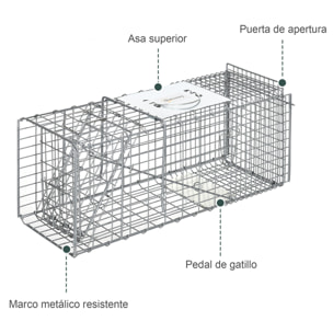 Trampa para Animales Vivos Plegable 66x24x30,5 cm Jaula de Captura de Alambre con Puerta y Asa para Conejos Ratas Roedores Plata