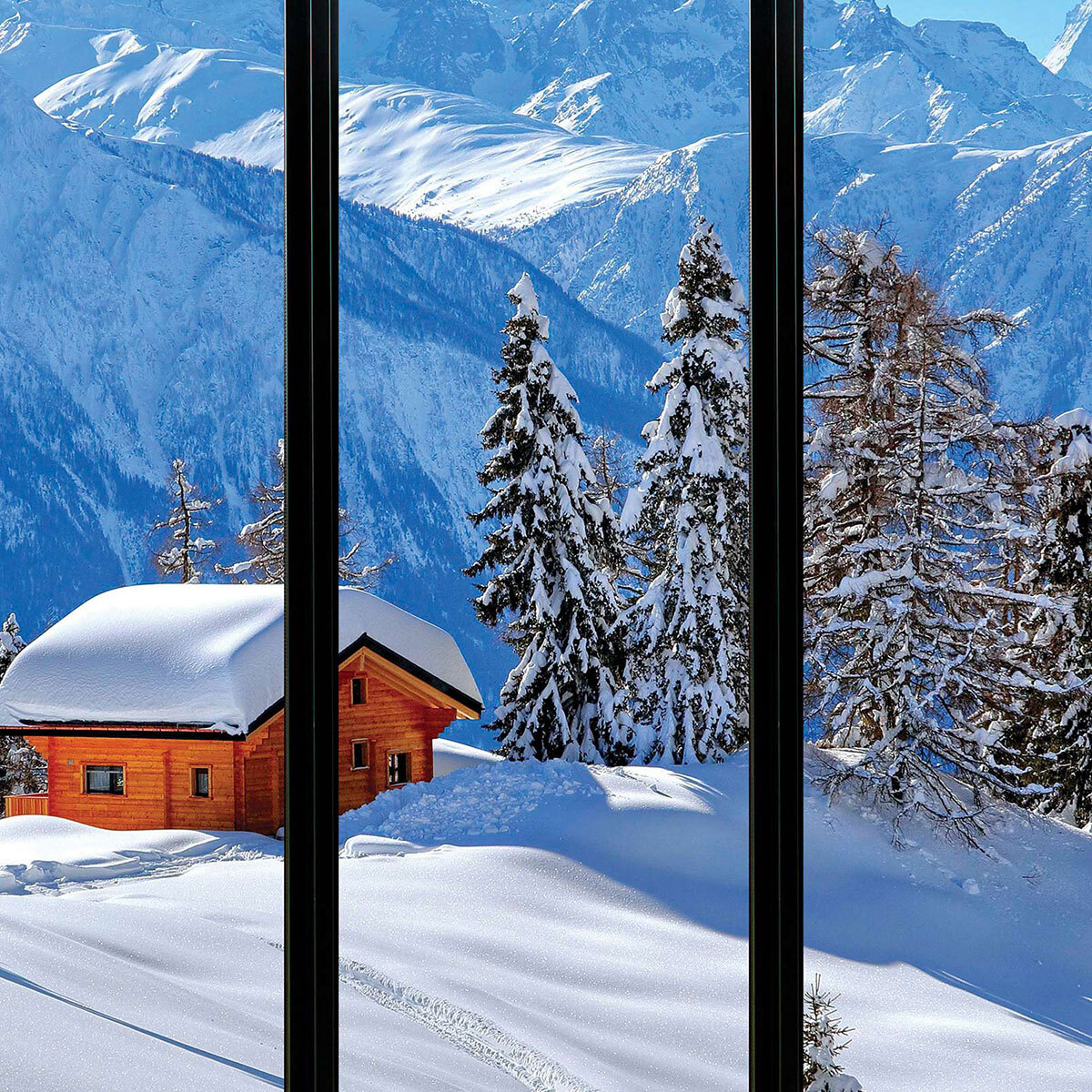 Papier peint, fenêtre sur neige Intissé