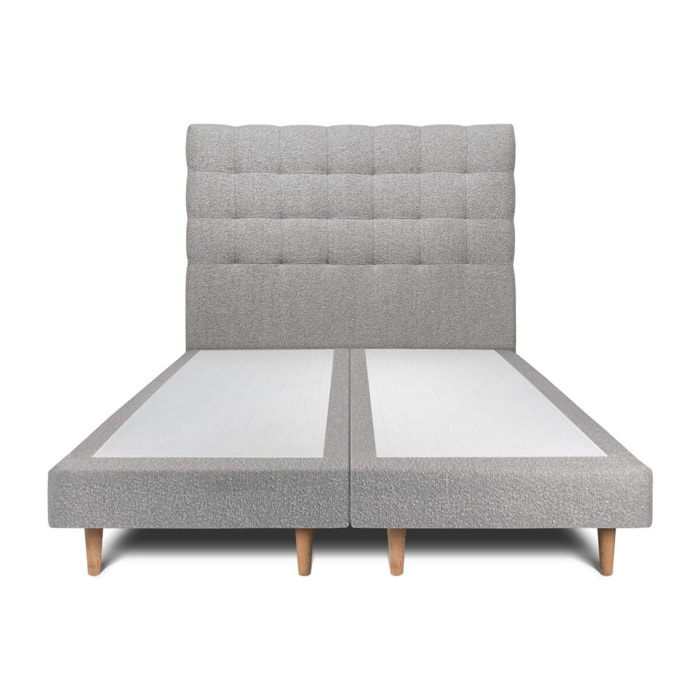 Lit avec tête de lit capitonnée bouclette et sommier tapissier Ep14