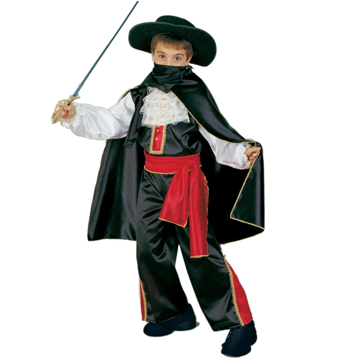 Costume Carnevale Giustiziere Mascherato Nero Rosso Bianco Bambino