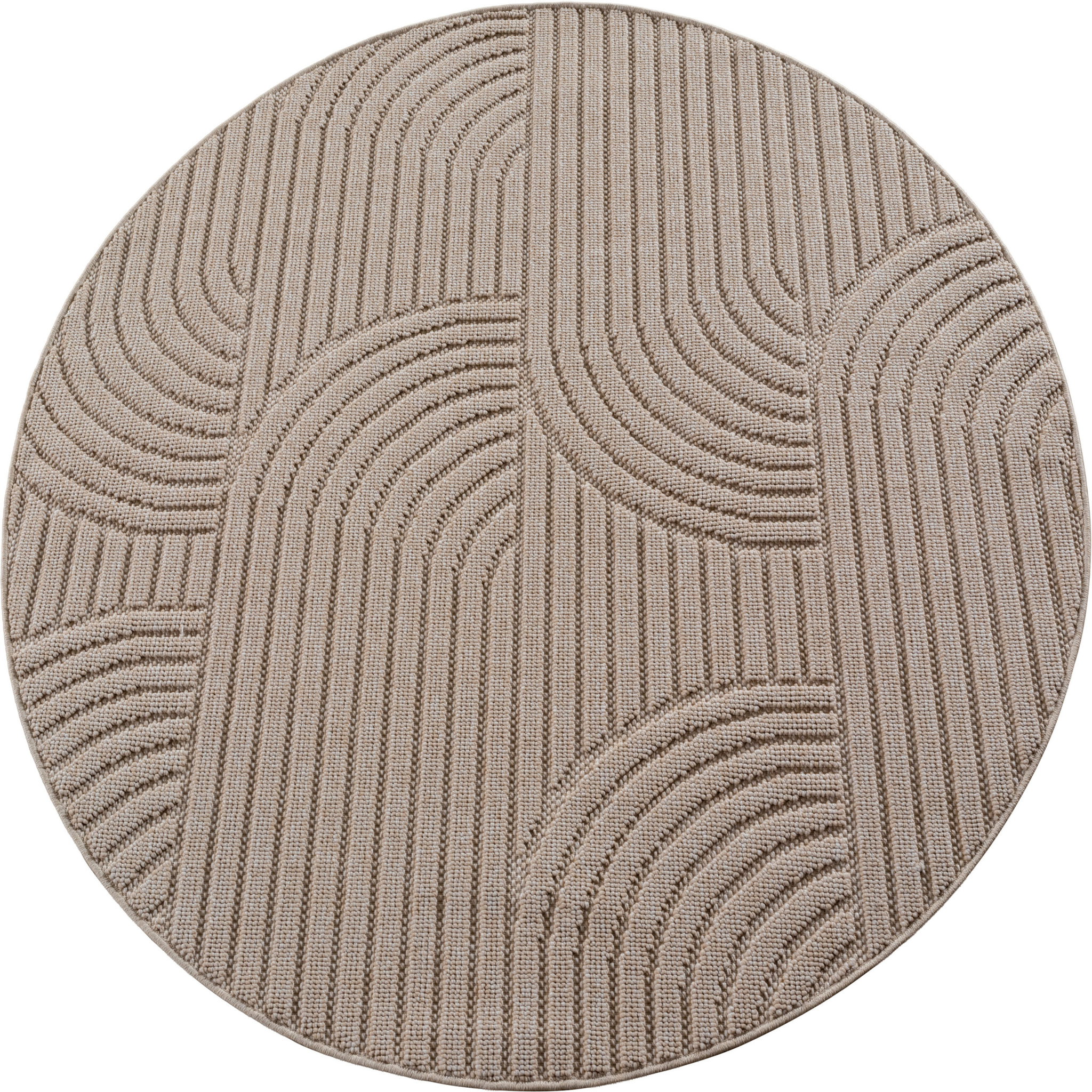 HELIX - Tapis moderne rond effet laine bouclé à motif géométrique en relief beige