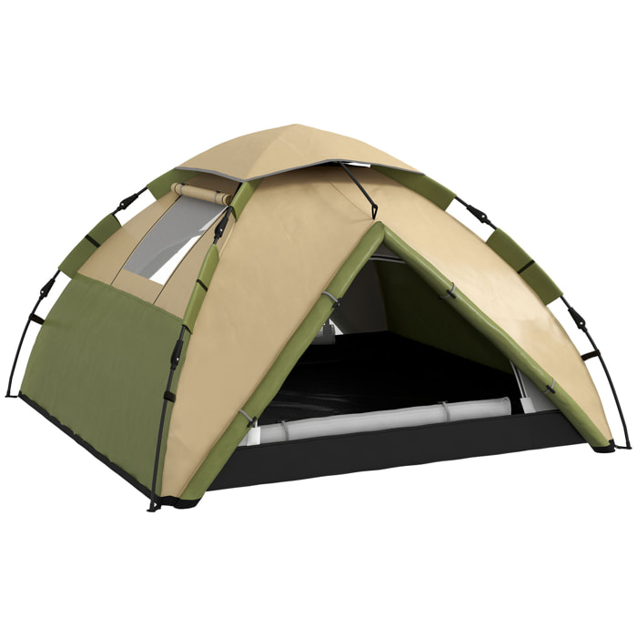 Tente de camping familiale 3-4 pers. tente dôme étanche 2000 mm sac de transport vert marron