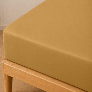 Parure de draps 100% coton uni safran - essentiel