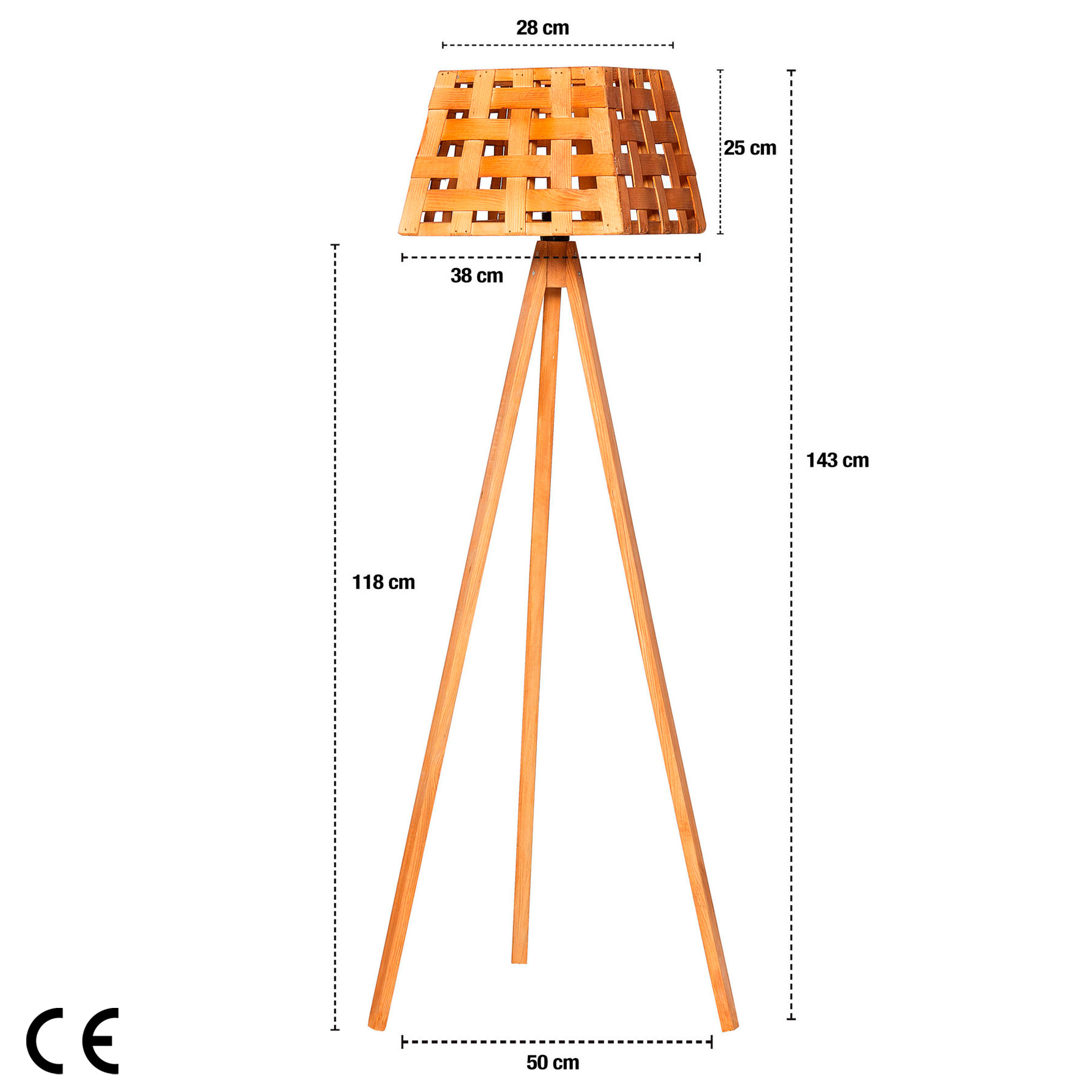 Lámpara de pie 143 cm. teka natural, tipo E 27 Max 45 - 60 W