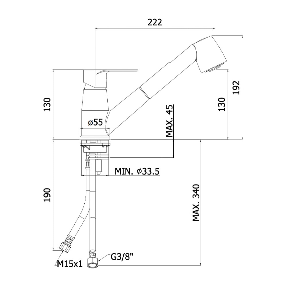 Project mitigeur avec douchette extractible, chrome (SATBSPRO283)