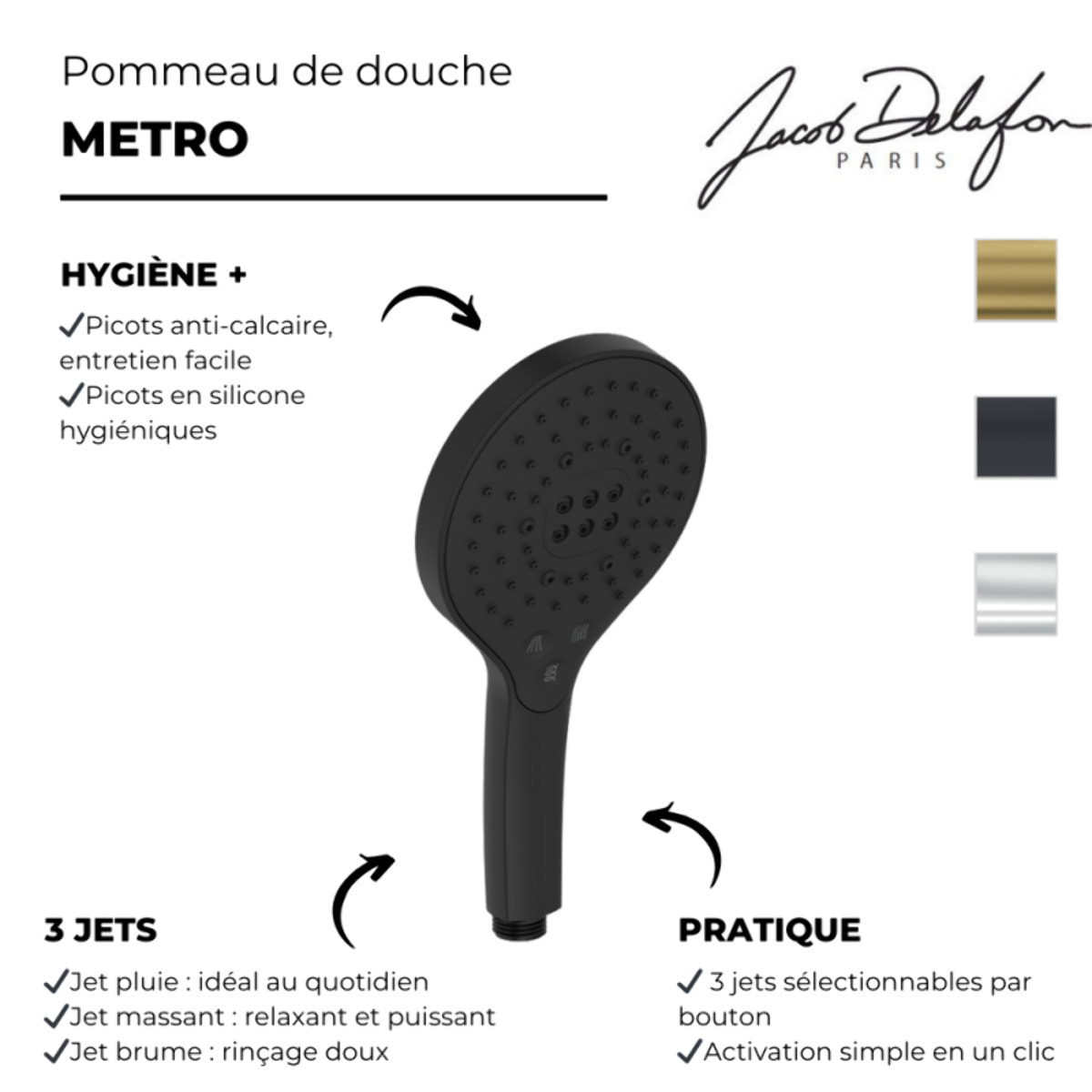 Pommeau de douche 3 jets Metro signature noir mat