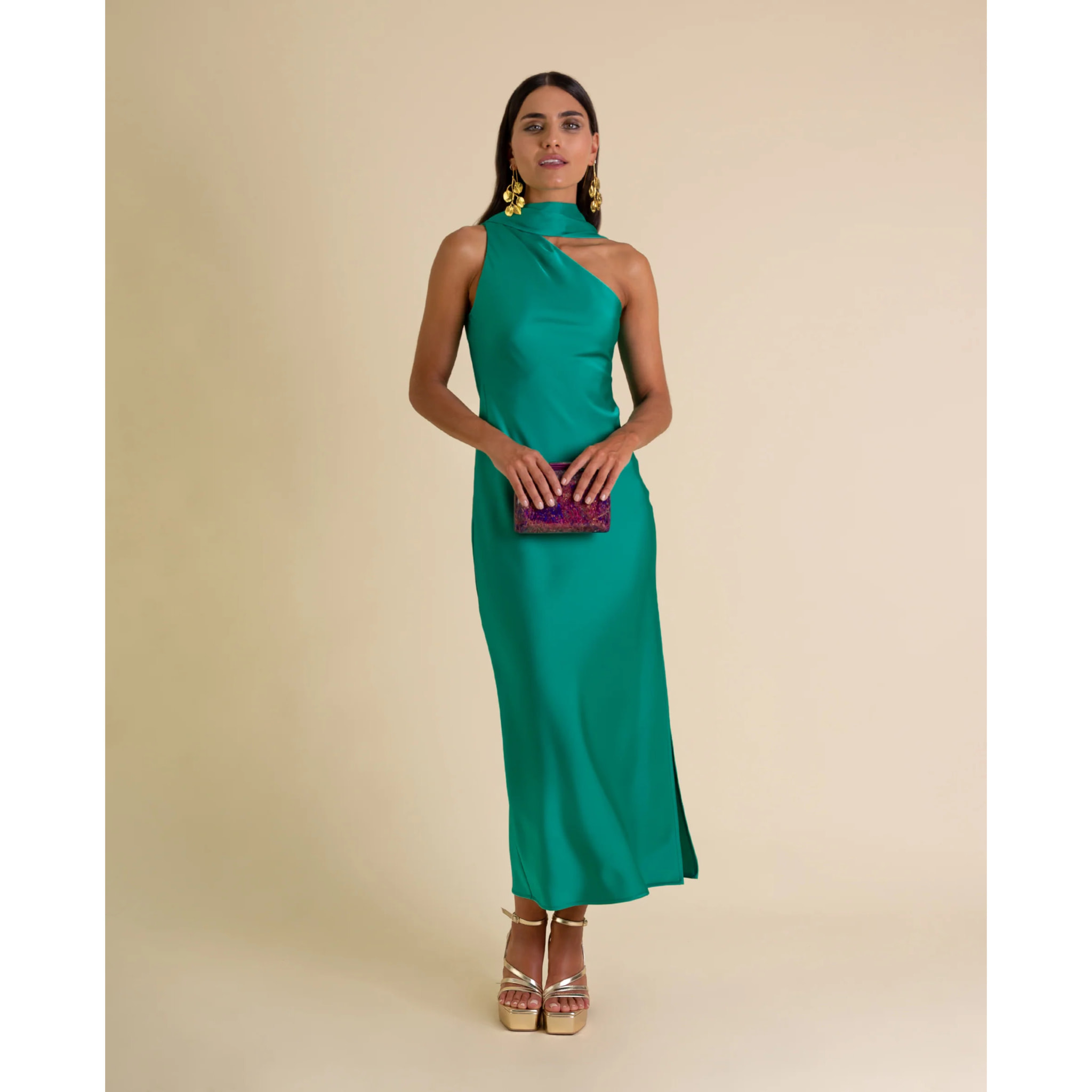 Vestido midi asimétrico con lazada