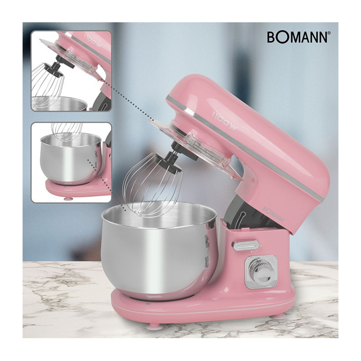 Robot pétrin multifonction 5L 1100W Bomann KM 6030 CB Rose