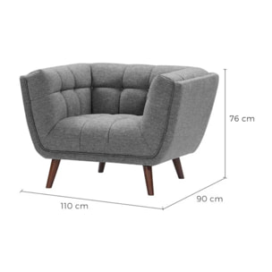 Fauteuil capitonné en tissu gris - Carmen
