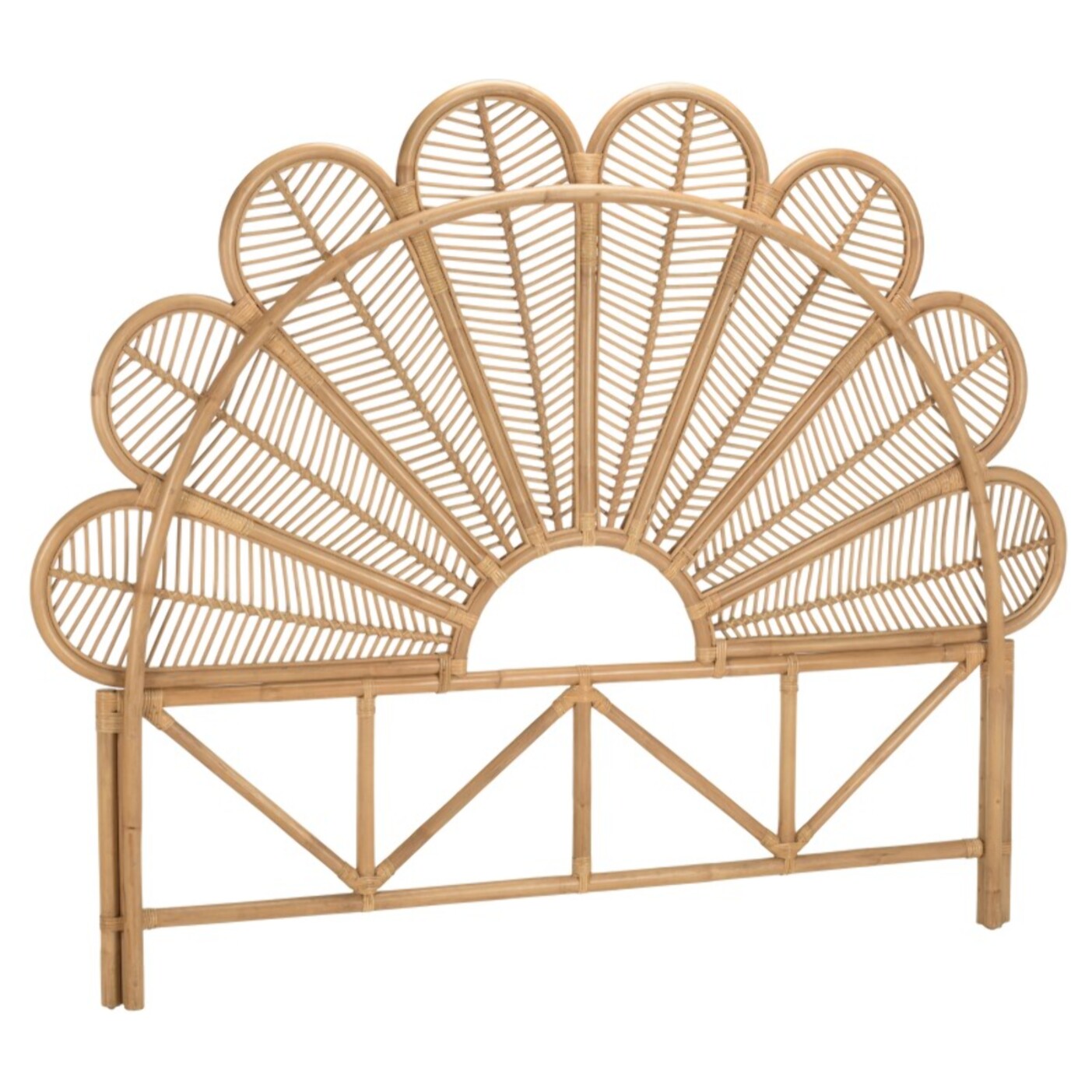 KALLY - Tête de lit demi-lune 140/160cm 'fleur' rotin couleur brun miel