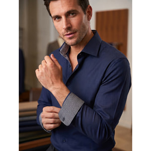 Camicia Uomo 2 Bottoni Button Down Slim Popeline Stretch Unito Blu