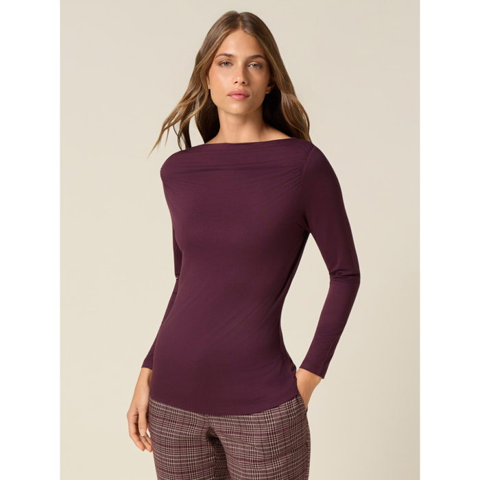 Oltre - Camiseta de viscosa con drapeado - Burgundy