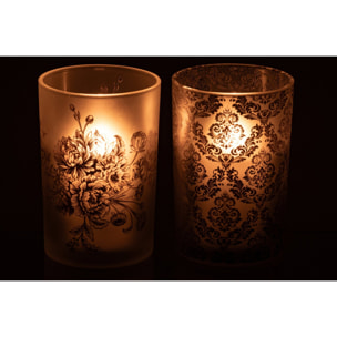 J-Line photophore fleurs - verre - vert kaki - large - assortiment de 2