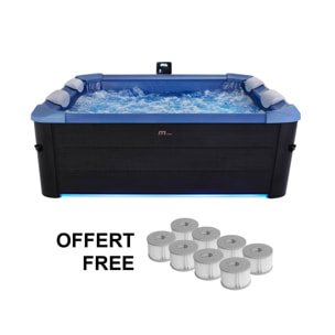 Spa rigide 6 places hydromassages. 4 coussins + 8 filtres + bâche incluse. OSLO SAPPHIRE. L 160 x P 160 x H 65 cm