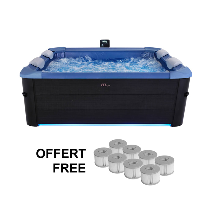 Spa rigide 6 places hydromassages. 4 coussins + 8 filtres + bâche incluse. OSLO SAPPHIRE. L 160 x P 160 x H 65 cm