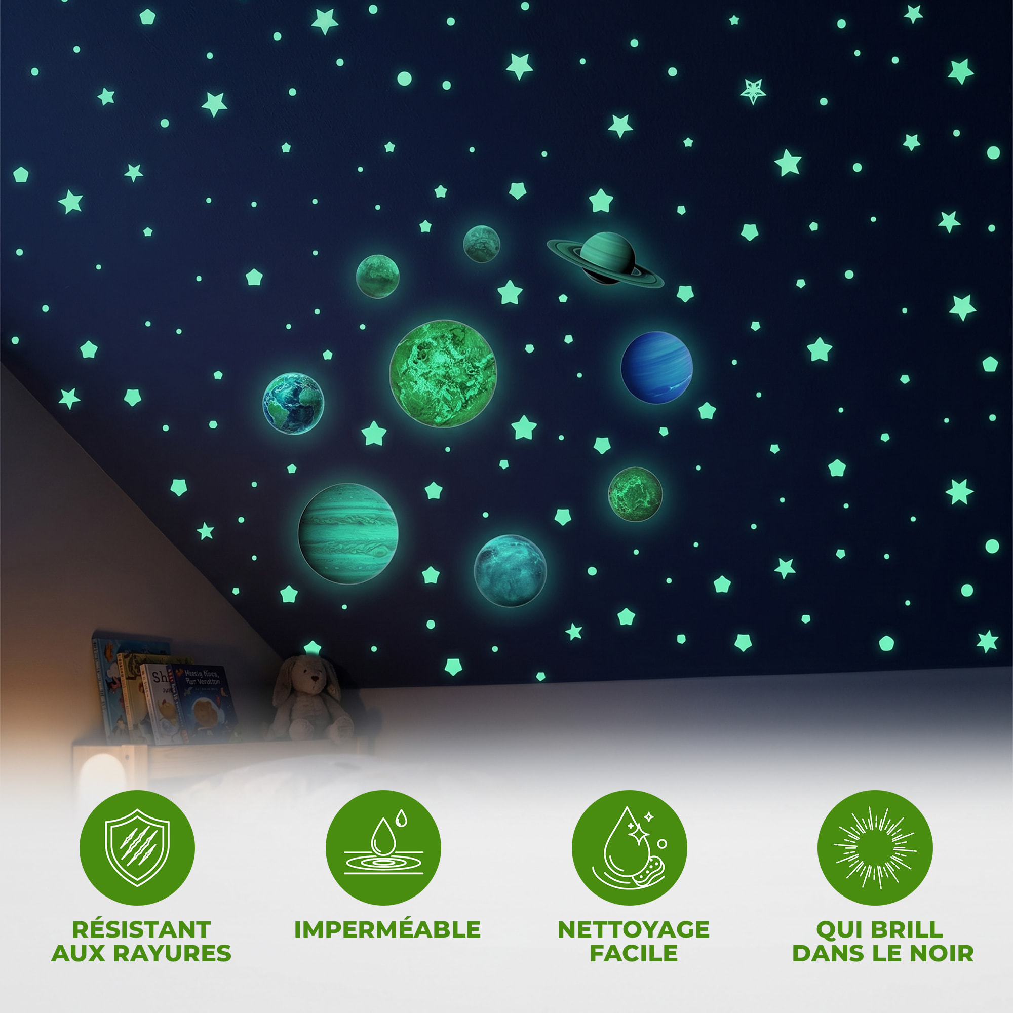 Stickers Muraux décoration adhésifs phosphorescent planètes du système solaire