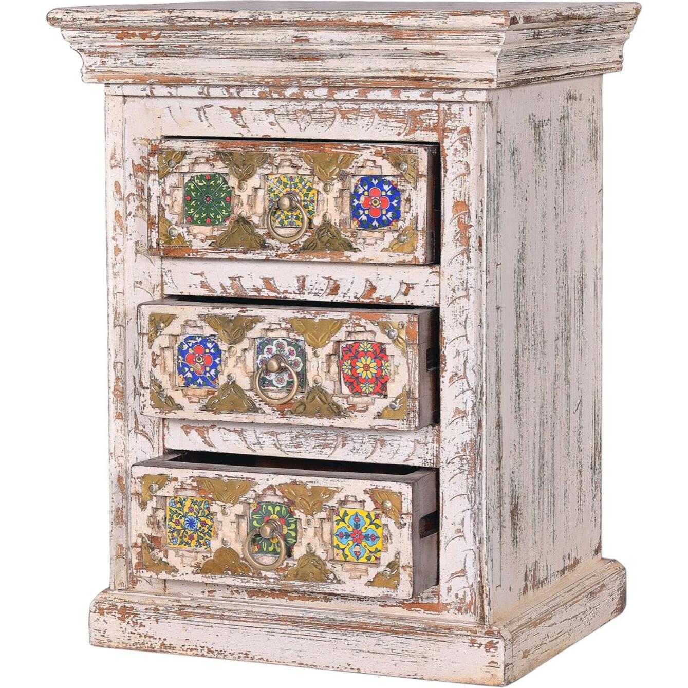 Mueble auxiliar - madera de mango, cerámica y bronce - 45x35x60cm