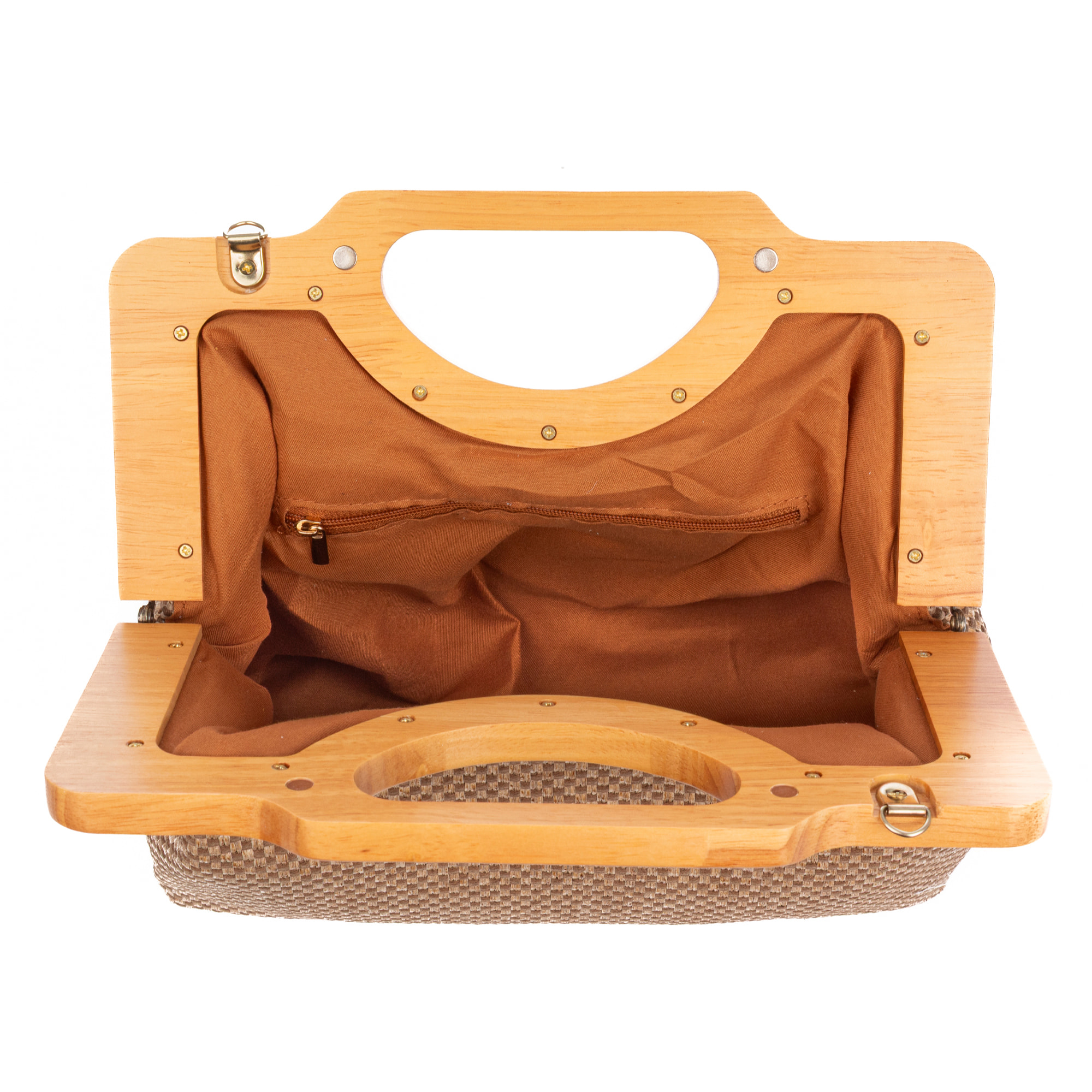 Bogna Bolso de mano Mujer. Fabricado en madera natural y rafia sintética entrelazada.