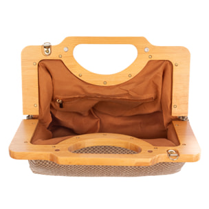 Bogna Bolso de mano Mujer. Fabricado en madera natural y rafia sintética entrelazada.