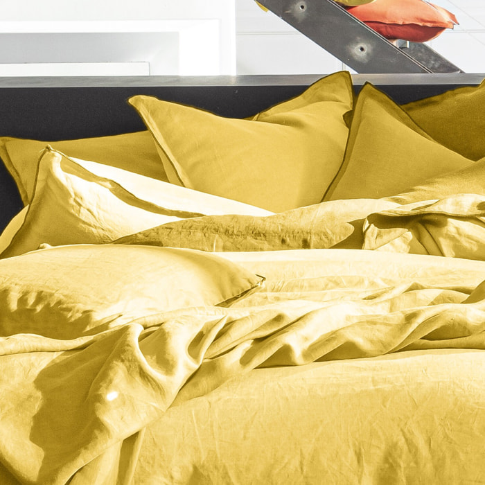 Housse de couette 100% lin lavé jaune paille