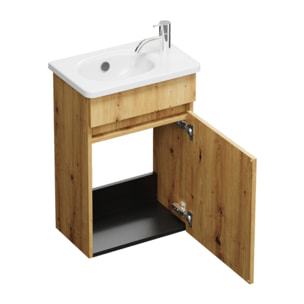 Pack meuble suspendu lave-mains Joline chêne + Robinet lave-mains eau froide Duravit Wave bronze brossé