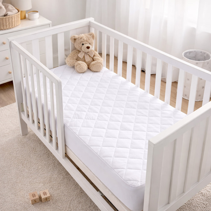 Protege matelas 100% polyester 205gsm matelassé, impermeable, respirant - blanc