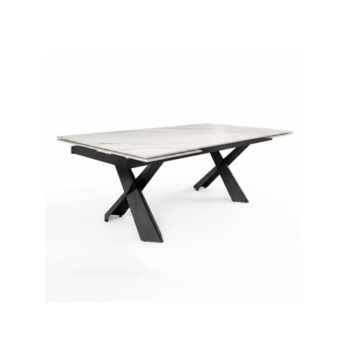 Table à manger extensible 200/300cm céramique blanc effet marbré - NYLA