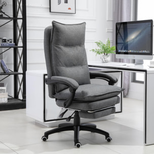 HOMCOM Fauteuil de bureau direction massant hauteur réglable dossier inclinable repose-pied intégré toile de lin gris chiné