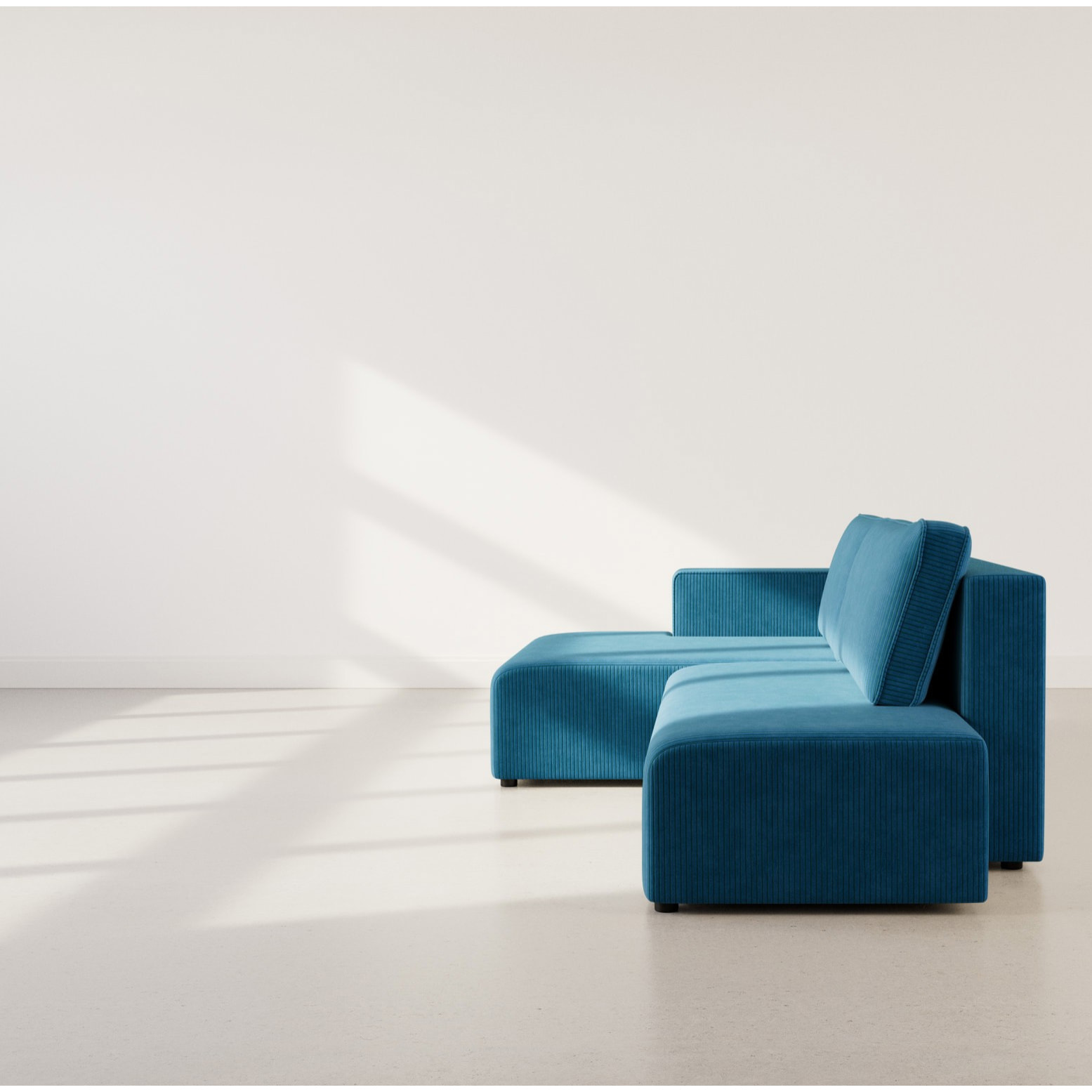 Topaze - canapé d'angle gauche 4 places convertible avec coffre en velours côtelé - Bleu