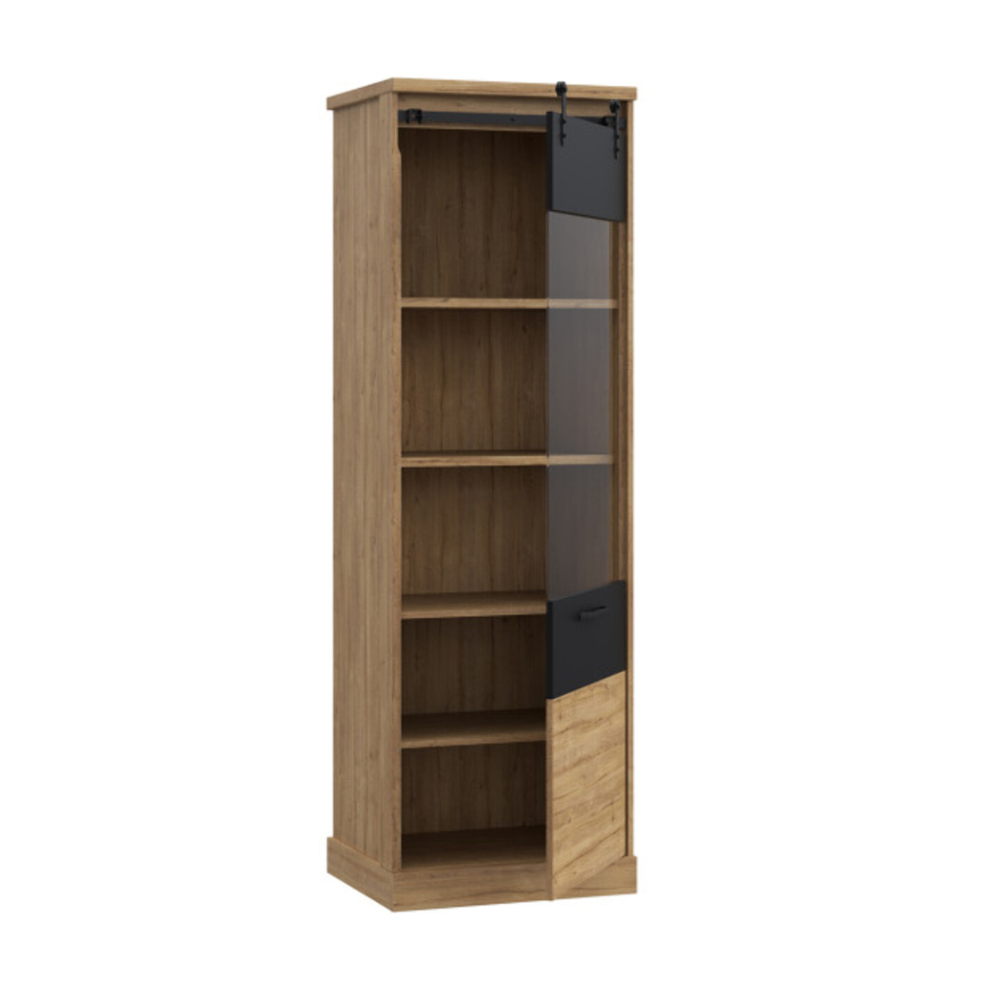 Vitrine colonne à LED en bois effet chêne & noir - FACTORY