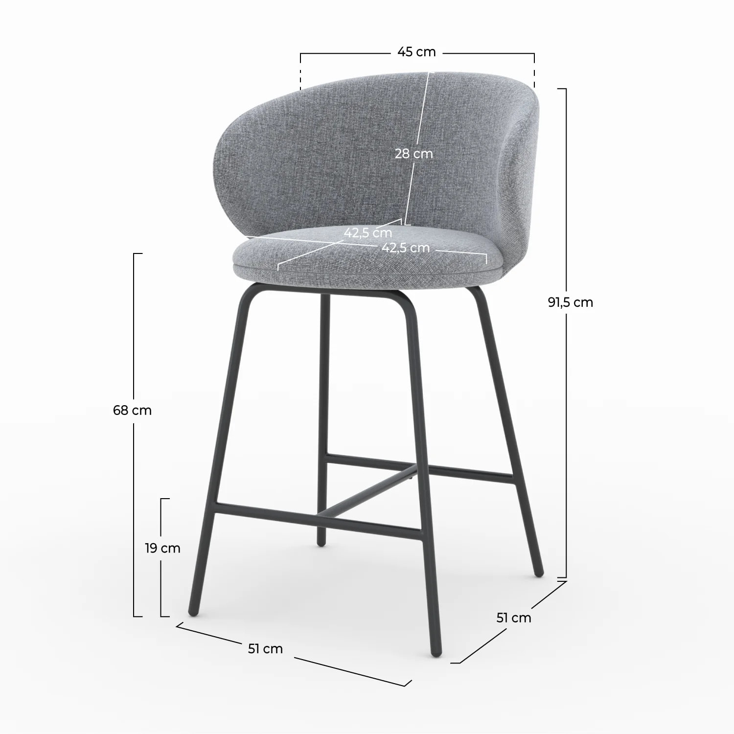 Lot de 2 chaises pour îlot central en tissu gris foncé 68 cm - Cécilia