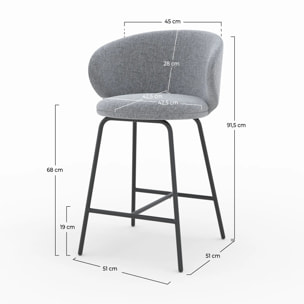 Lot de 2 chaises pour îlot central en tissu gris foncé 68 cm - Cécilia