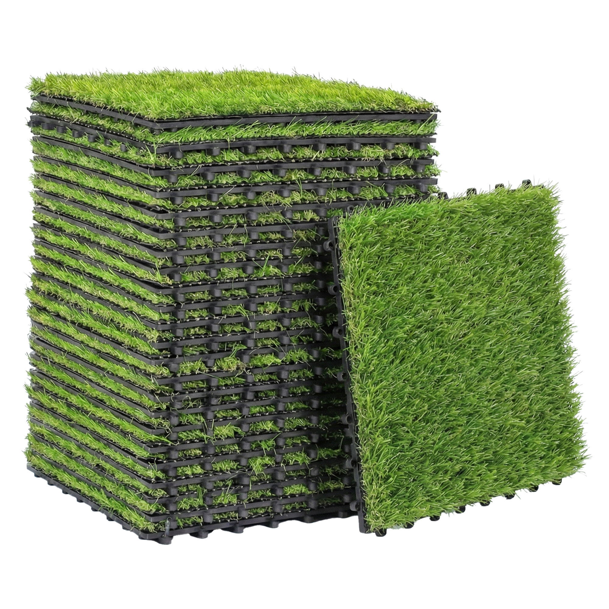 Gazon synthétique artificiel set de 22 dalles carreaux 30 x 30 cm ép. confort 2,5 cm à emboîter vert