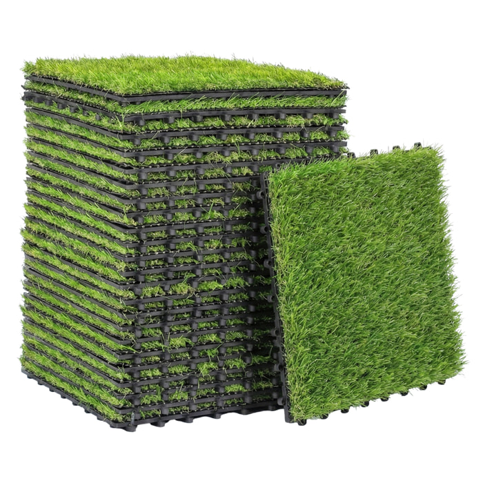 Gazon synthétique artificiel set de 22 dalles carreaux 30 x 30 cm ép. confort 2,5 cm à emboîter vert
