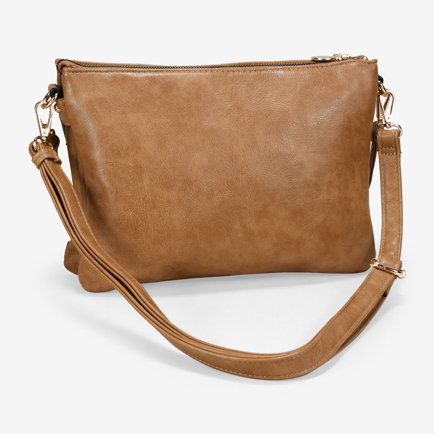 Bolso de hombro tostado con cremallera y tachas