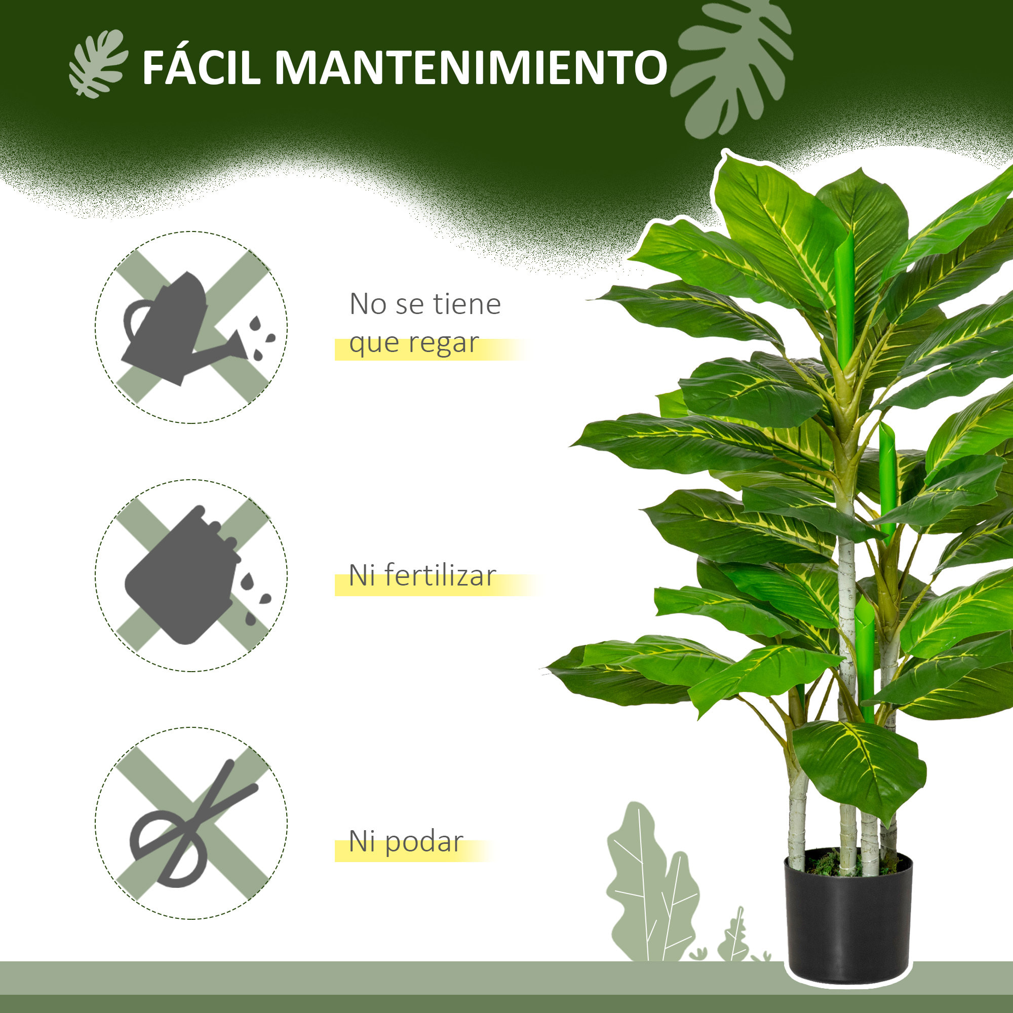 Conjunto de 2 Plantas Artificiales 95 cm Árboles Artificiales con 33 Hojas y Maceta para Interior y Exterior Decoración Salón Oficina Verde