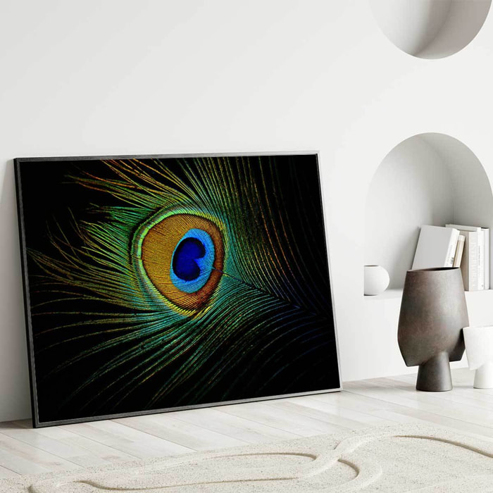 Affiche encadrée plume de paon colorée Affiche + cadre en métal - Noir