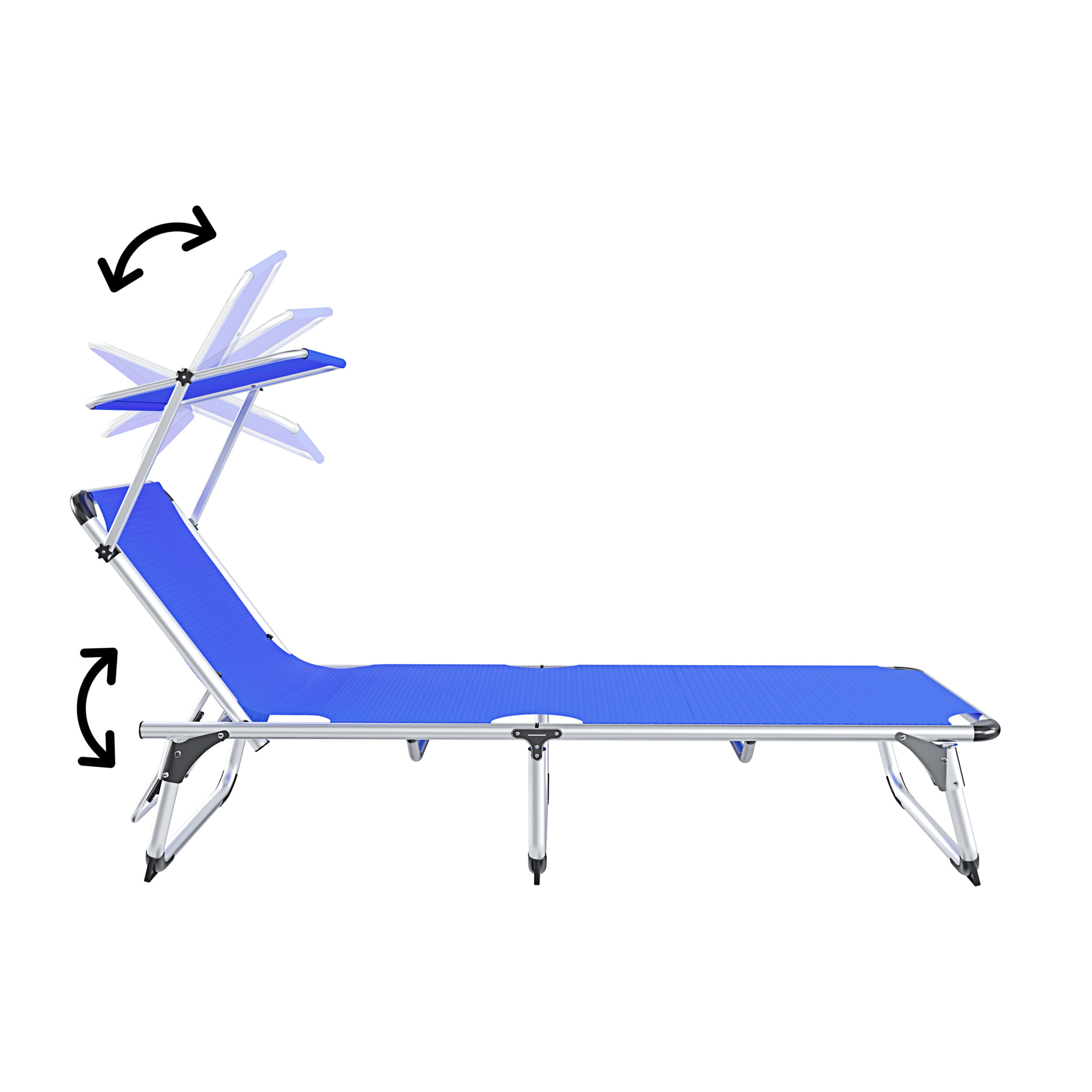 Lettino Pieghevole Prendisole Con Tettuccio Parasole Regolabile 6 Posizioni In Alluminio Sdraio Spiaggia Mare Giardino Piscina 187x59x29 Cm Blue