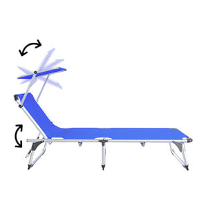 Lettino Pieghevole Prendisole Con Tettuccio Parasole Regolabile 6 Posizioni In Alluminio Sdraio Spiaggia Mare Giardino Piscina 187x59x29 Cm Blue