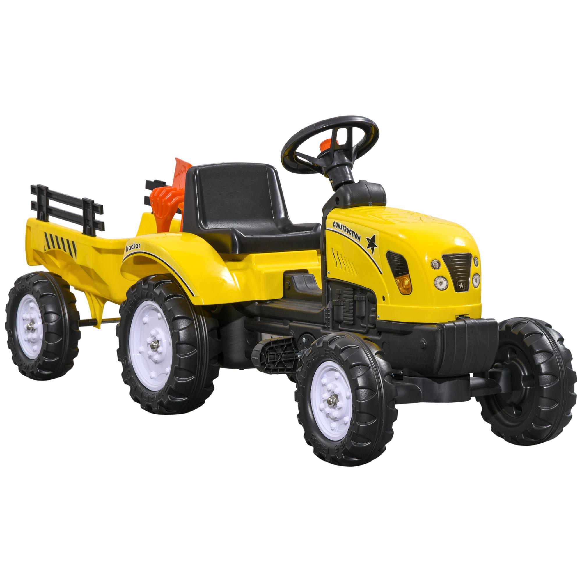 Tractor a Pedales para Niños de 3 Años con Remolque Juguete de Montar Coche de Pedales Carga 35 kg 133x42x51 cm Amarillo