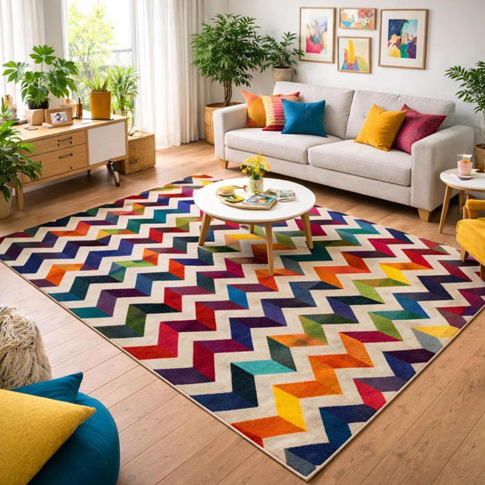 Tapis multicolore Jesini motif géométrique Chevrons