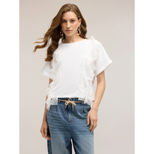 Motivi - T-shirt con inserti in pizzo - Bianco