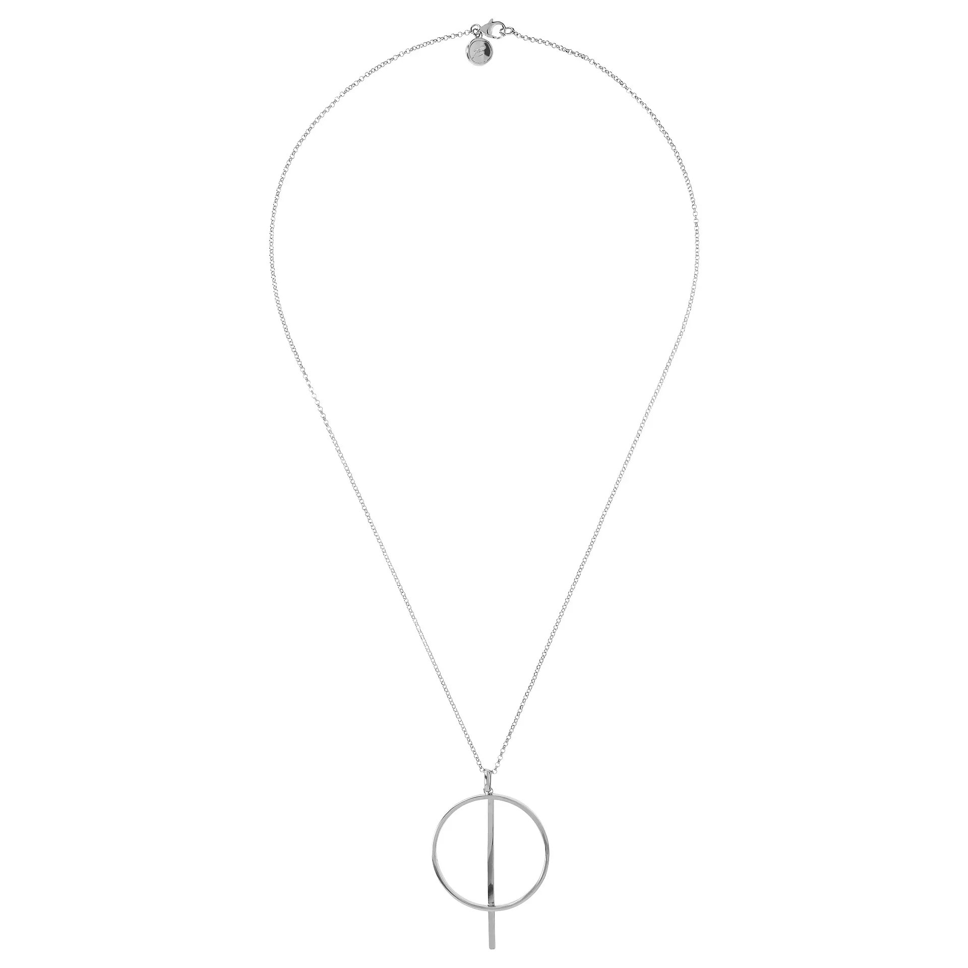 Collana Lunga Cerchio e Barretta Placcata Oro Bianco 18kt