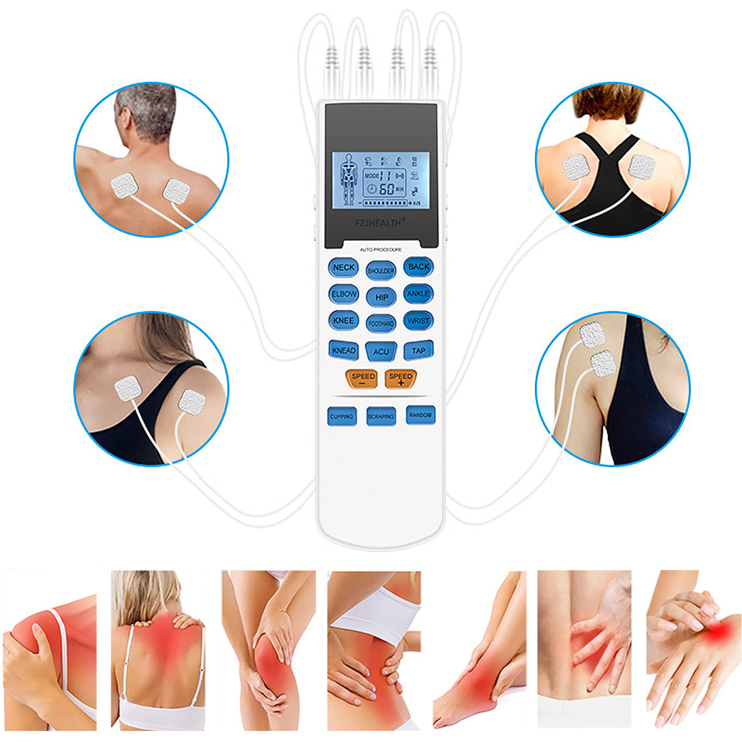 Strumento per fisioterapia a impulsi a bassa frequenza. 4 canali, 15 modalità, 20 velocità.