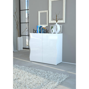 Credenza moderna, Madia di design Mobile a 2 ante, Made in Italy, Mobile Porta TV, Buffet da soggiorno, cm 90x40h81, colore Bianco lucido