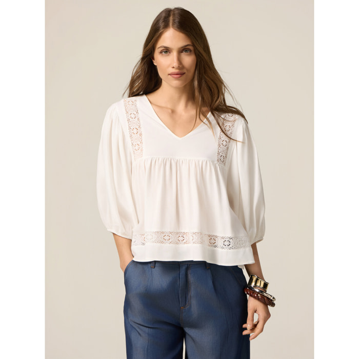 Oltre - T-shirt boxy con ajour - Bianco