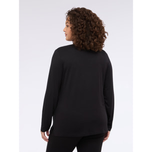 Fiorella Rubino - Camiseta bimatérica con escote en V y mangas largas - Negro
