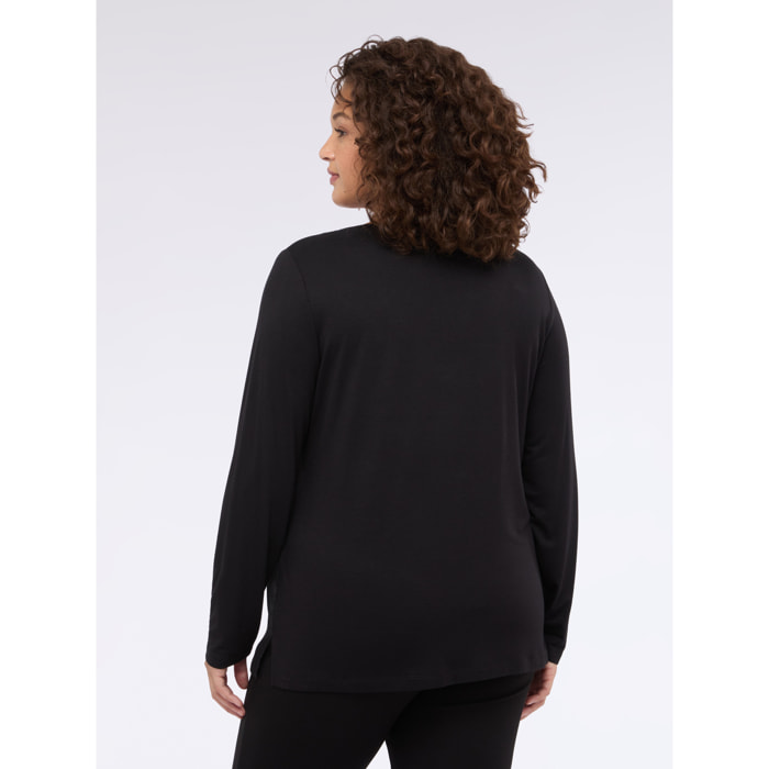 Fiorella Rubino - Camiseta bimatérica con escote en V y mangas largas - Negro