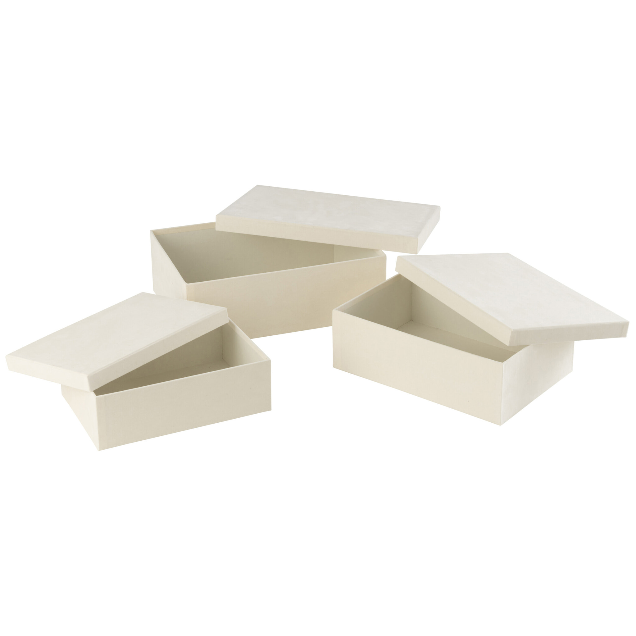 J-Line boîte Rectangle - velours/papier - blanc - 3 pcs