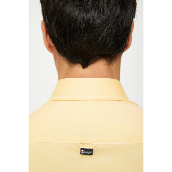 Camicia Uomo 1 Bottone Button Down Slim Oxford Unito Beige